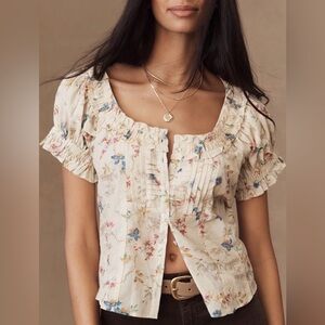 Anthropologie Pilcro Floral Puff-Sleeve Blouse NWT Ruffles Cottagecore M